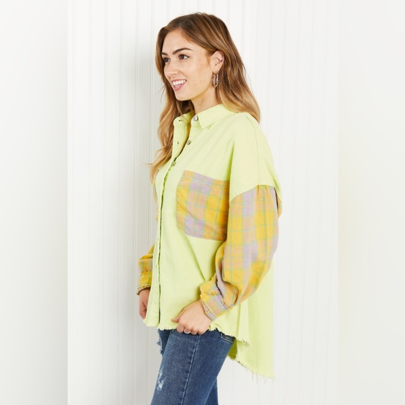 POL Bright Autumn Full Size Contrast Plaid Twill Shacket - Picture 6 of 11